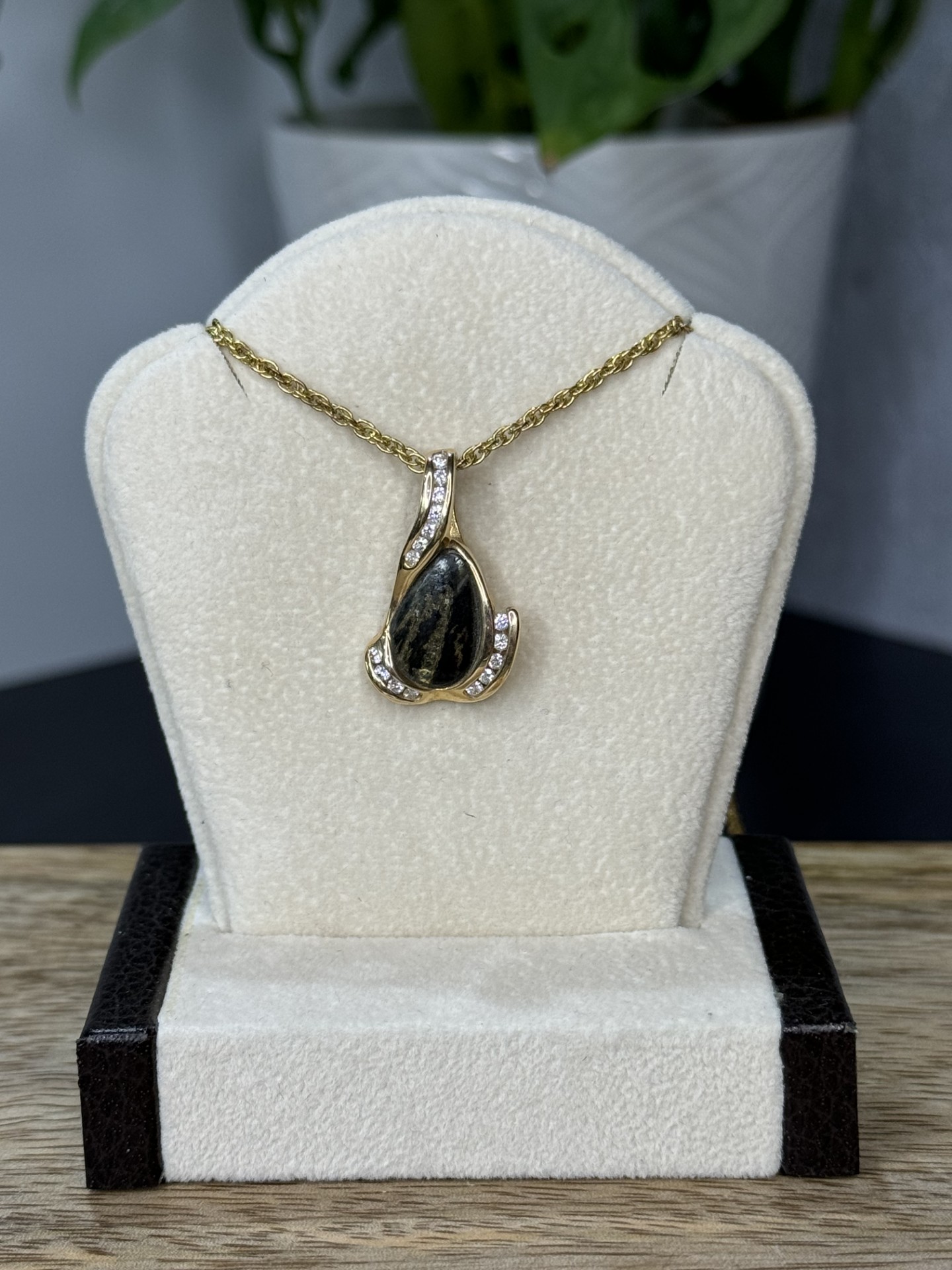 Gold in Midnight Quartz with Diamonds Pendant 14KT Gold Setting PDL106SD32MGX